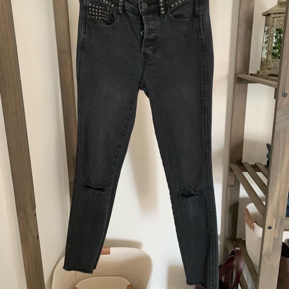 Free People Studded Distressed Black Skinny Jeans